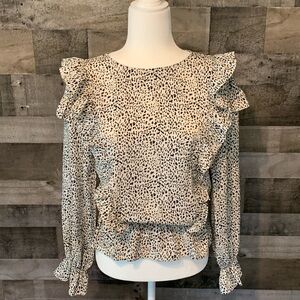 Doe & Rae Long Sleeve Leopard Print Boho Top with ruffles